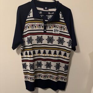 Miller Lite Men’s Navy and White Snowflake Polo Shirt/sweater medium